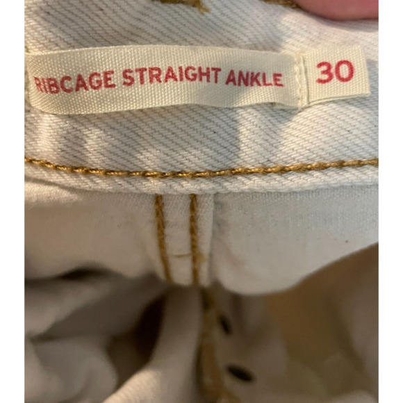 Women's 30 Levi's Ribcage Straight Ankle Ivory Cotton Jeans Snap Flyoo - Picture 5 of 6